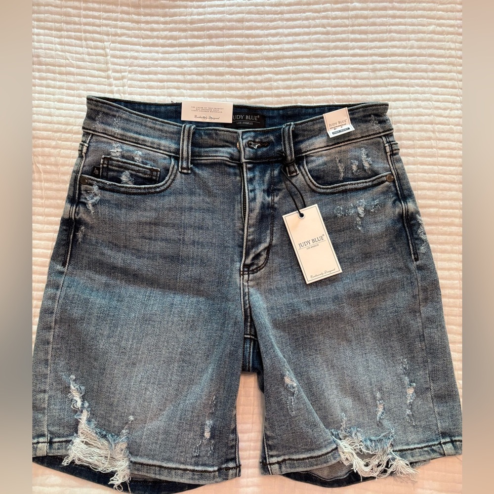 Judy Blue Distressed Jean Shorts - Blue
